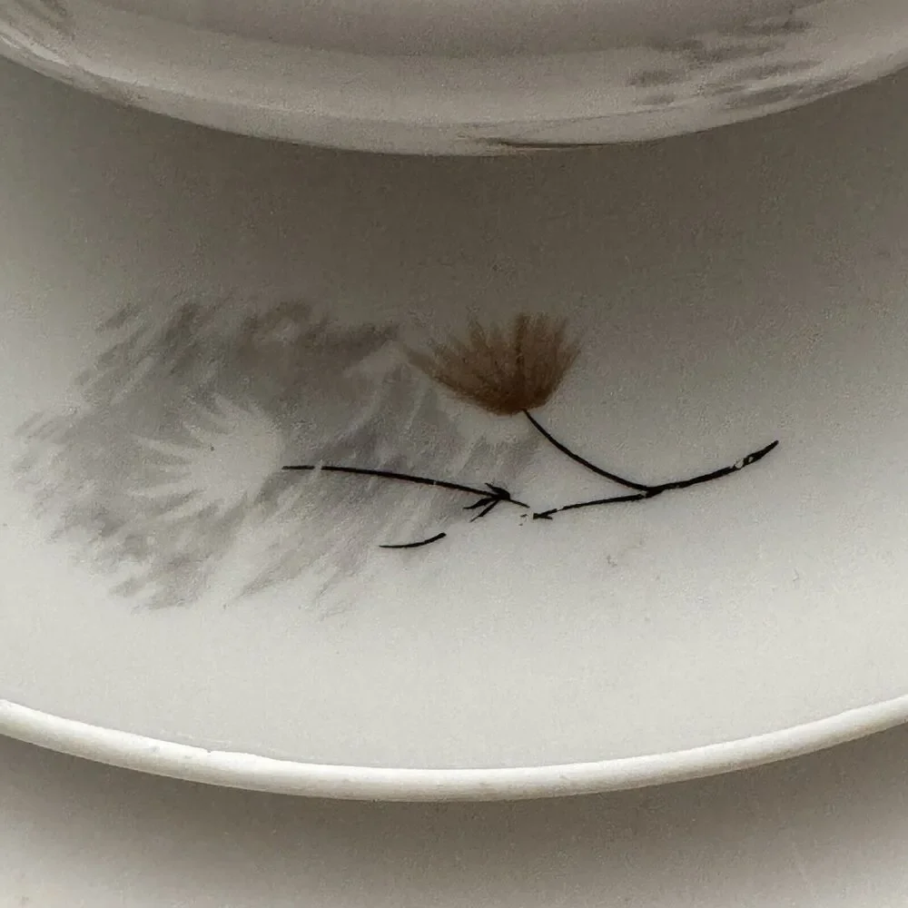 Vintage Raynaud & Co Limoges Gravy Boat with Attached Plate Pattern Windblown